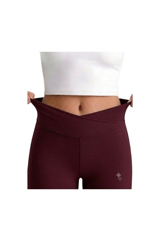 Erdem Kıds Kız Çocuk Cepli Kruvaze Kemer Yüksek Bel, Günlük, Koşu, Yürüyüş, Yoga, Spor, Egzersiz, Fitness Tayt Bordo Bordo