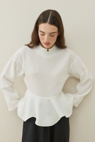 Molene Ekru Hakim Yaka Peplum Keten Bluz
