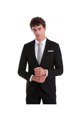 Hatemoğlu Siyah Slim Fit Mono Yaka Desenli Klasik Takım Elbise Siyah