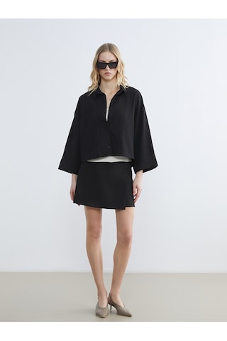 Lcw Vision Siyah Çizgili Oversize Kadın Gömlek