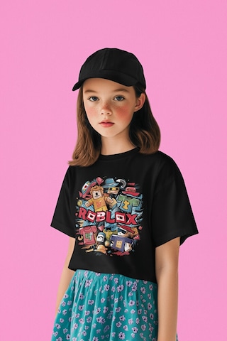 Sevbano Unisex Roblox Oyun Baskılı Çocuk Tişört 1-12 Yaş Siyah