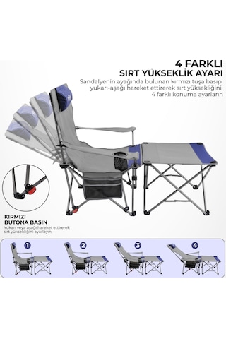 2 Adet Şezlong Kamp Sandalyesi Ve Masa Seti - Plaj Seti - Lounge Elevate - Mavi Çok Renkli