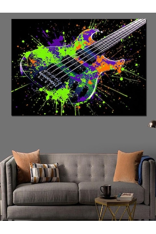 Patlayan Renkli Gitar Dekoratif Kanvas - Mdf Ahşap Tablo
