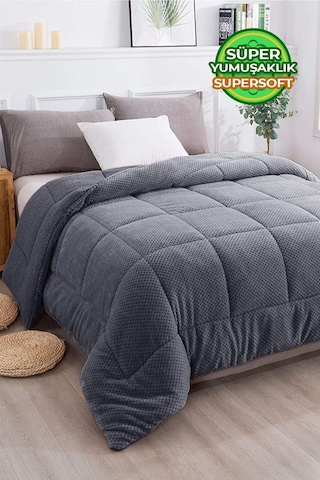 Ultra Yumuşak Tek Kişilik Çift Taraflı Wellsoft Peluş Yorgan Yıkanabilir 160x220 Antrasit Antrasit