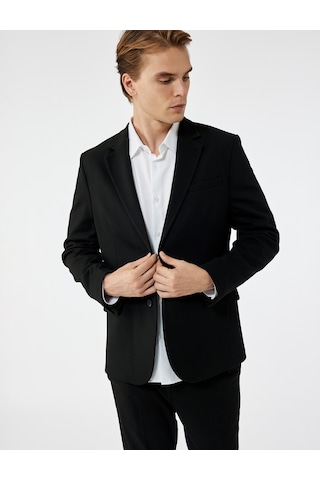 Koton Slim Fit Kapaklı Cep Detaylı Uzun Kollu Mono Yaka Blazer Ceket Siyah 6wam50008hk Siyah