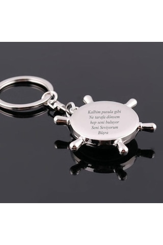 İsme Kişiye Özel Tasarımlı Pusula Gemi Dümeni Anahtarlık