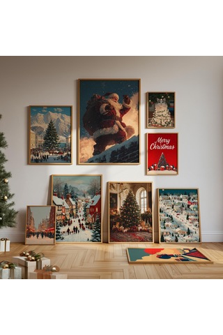 25'li Noel Duvar Sanatı Seti, Noel Poster Seti, Rustik Noel Baskıları