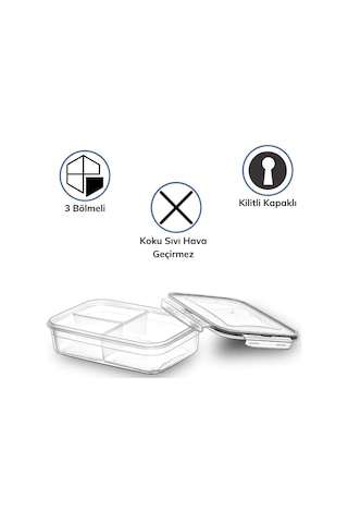3 Bölmeli Kilitli Kapaklı 1 Litre Erzak Saklama Kabı Lc-510 4741