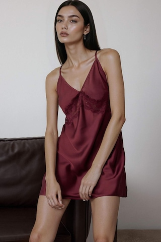 Defacto Regular Fit V Yaka Saten Askılı Gecelik-fall İn Love G1669ax25aubr210 Bordo-br210