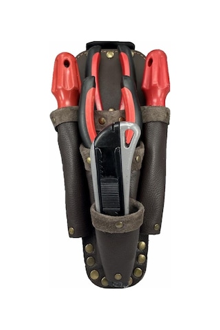 Hakiki Deri Ca101 Elektrikçi Teknisyen Bel Çantası Koyu Kahve Kahverengi