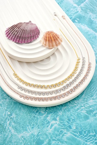 925 Ayar Gümüş Boy Geçişli Zirkon Taşlı Kolye Altın