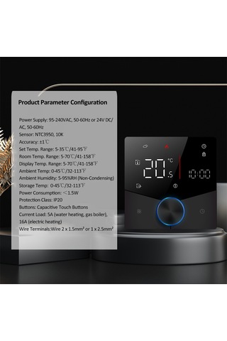 Neevoyu Ga Modeli Akıllı Wifi Isıtma Kontrol Cihazı - 5a Su Isıtma İçin Sıcaklık Regülatörü Siyah