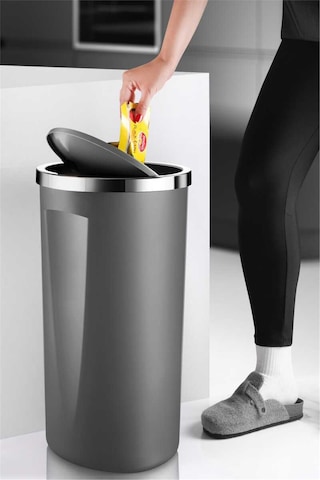 Lenox 35 Lt Döner Kapaklı Banyo Mutfak Ofis Çöp Kovası - Gri-7392 Ekru