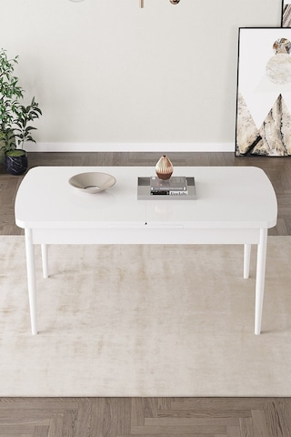 Lamina Beyaz Renk Mdf 80x132 Ahşap Ayaklı Açılır Üstkalite Mutfak Masası, Yemek Masası, Salon Masası Beyaz Renk