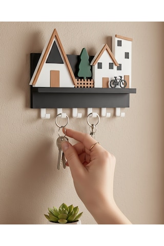 Minik Evler V2 Anahtarlık-duvar Askılı Anahtarlık - Anahtarlık Askısı-duvar Anahtarlığı 22x17 Cm 22x17 Cm