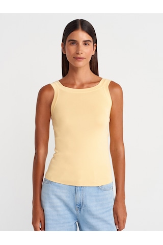 Dilvin 10770 Kare Yaka Askılı Triko Bluz-sarı Sari