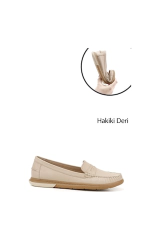 Gönderi(R) Gönderi R Bej Antik Rok Hakiki Deri Comfort Loafer Bej