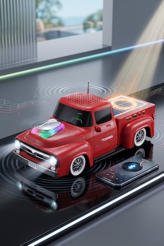 Bluetooth Hoparlör Güneş Enerjili Kamyon Tasarımlı Fm Usb Tf Speaker D44 Kırmızı
