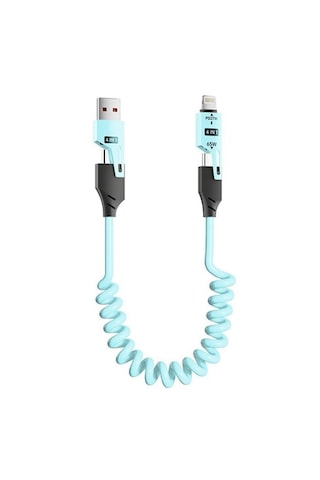 Usb Type C Lightning 4'ü 1 Arada 65w Pd Hızlı Şarj Data Kablosu 1.5m Spiral Çevirici