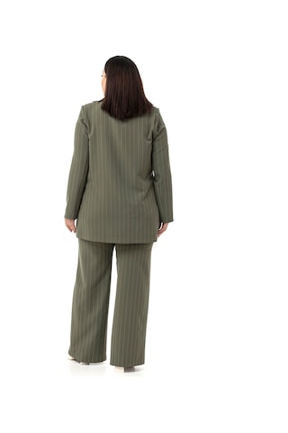 Büyük Beden Çizgili Haki Ceket Pantolon İkili Takım Haki