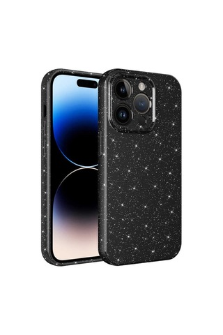 Zeyline Apple Uyumlu iPhone 14 Pro Max Kamera Korumalı Simli Lüks Zore Koton Kapak-siyah