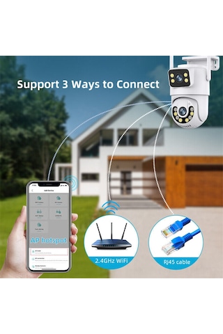 4mp+4mp Çift Lensli Wifi Ip Kamera Kablosuz Dış Mekan Ev Ptz Güvenlik Kamerası
