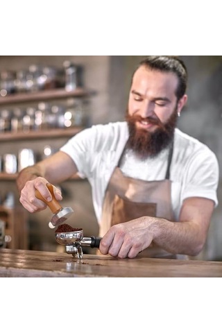 Kahve Tamperi Koyu Ceviz Ahşap Sap Tabanlı Espresso Tamperi 53 Mm