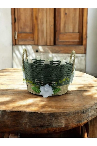 Hasır Sepet Seti Organizer Makyaj Takı Kutusu Komidin Banyo Çok Amaçlı Sepet Haki