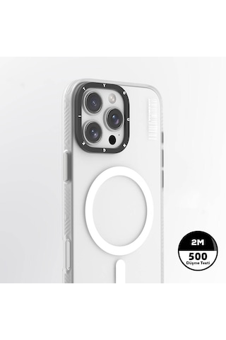 Apple Uyumlu iPhone 16 Pro Max Uyumlu Kılıf Magsafe Şarj Özellikli Youngkit Hidden Sand Serisi Kapak Beyaz