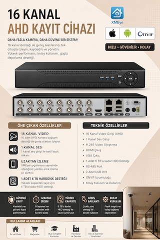 16 Kanal Ahd Dvr Kayıt Cihazı Xmeye Yazılım