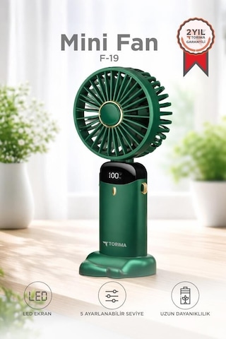Özel Üretim Şarjlı Masaüstü Vantilatör F19 Yeşil Cihaz Günlük Mini
