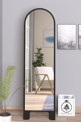 Siyah 150x43 Cm Ayaklı Tek Kubbeli Salon Antre Çocuk Odası Banyo Wc Yatak Odası Boy Aynası Siyah