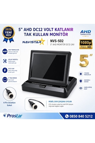 5 İnç Ahd Katlanabilir Araç Monitörü - 1080p, Mobil Dvr Uyumlu 4-pin, Dc12-24v