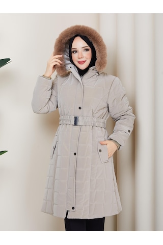 Eslemnur Nova Kumaş Şişme Mont 100cm Vizon
