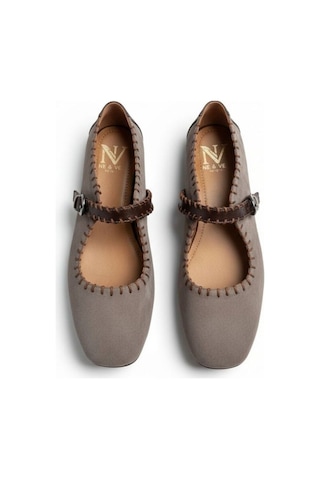 Ne&ve Shoes Vizon Süet Kahve Deri Garnili Biye Detaylı Kadın Kare Burun Babet