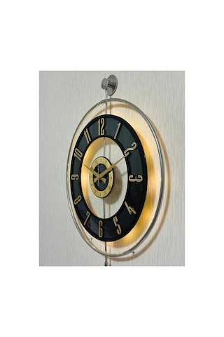 Pey Aksesuar Metal Camlı Duvar Saati Krom Statık 50 X 70cm Orta Boy Işıklı M51-kromgrı-şeffaf-siyah-gold Gri
