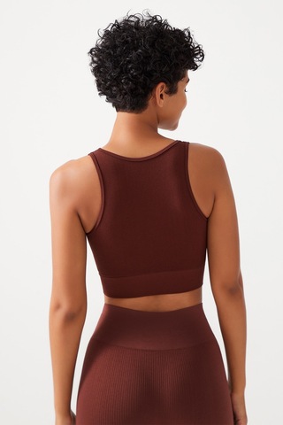 Los Ojos Kadın Kahverengi Askılı Fitilli Crop Top Büstiyer Scoop Kahverengi