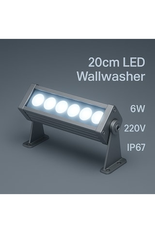 20cm 6w Led Wallwasher Beyaz 6500k Dış Cephe, Minare, Bahçe Aydınlatma Iç-dış Kullanım Ip65 Beyaz 6500k