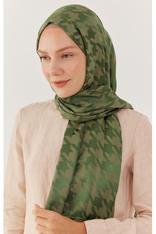Mirsoy Scarf Kazayağı Desen Parlak Jakar Şal - Yeşil Yeşil
