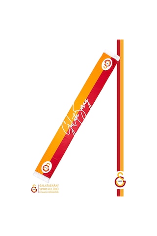 Galatasaray Lisanslı Çift Yön Baskılı Şal Kaşkol Atkı Ve Hybrit Tükenmez Kalem Set Aslan Baskılı Ahşap Kutulu Sarı + Kırmızı.