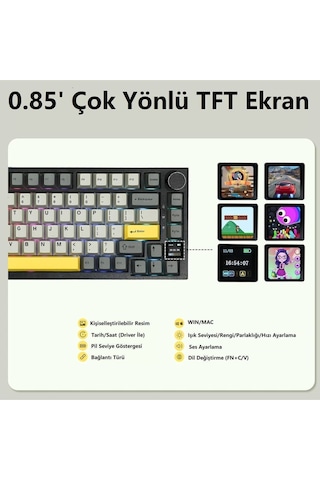 Ak820 Pro Mekanik Oyun Klavyesi,3 Modlu Tft Renkli Ekran Ve Cnc Düğmeli 81 Tuş,rgb Aydınlatma