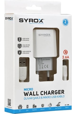 Syrox Micro Usb Girişli 2.6A Hızlı Şarj Cihazı J47 (483883348)