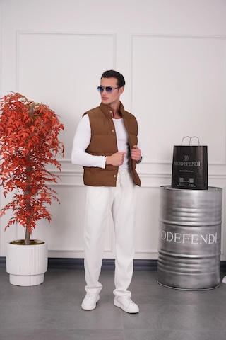 Modefendi Boncuk Elyaf Şişme Yelek Kahverengi