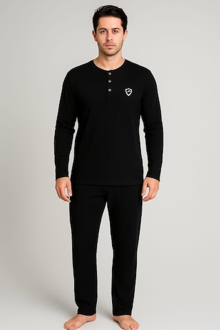Erkek 65109 Uzun Kol % 100 Pamuk Pijama Takımı Siyah Siyah