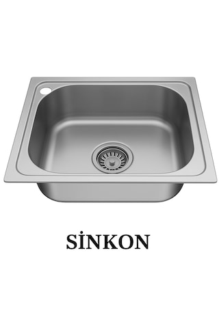 Sinkon Paslanmaz Tezgah Üstü Krom Evye 40x50 Ankastre Eviye Sol Delikli Krom