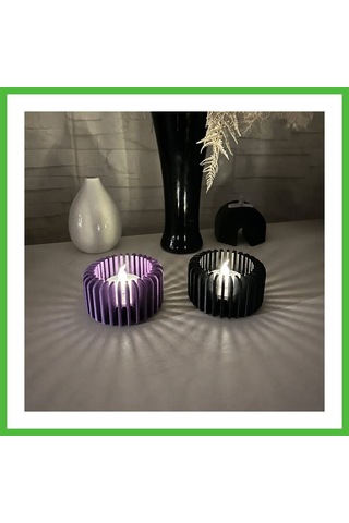 Vaveni 3d Baskı Modern Çizgili Mumluk - Tealight Mumluk 1 Adet -mor Arz
