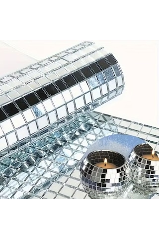 Kare Silver Cam Mozaik Fayans Çıkartmaları El İşi Kare Cam Fayans Kendinden Yapışkanlı Aynalı Dekor Panel 30x30 Cm Timya/go1395 198472
