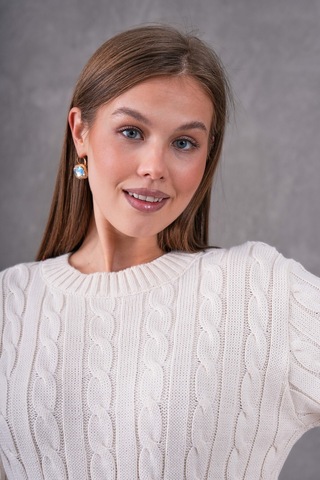Flex Fashıon Saç Örgülü Trend Popüler Triko Mini Elbise Ekru - 662242424 Ekru - 662242424 Ekru