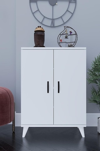 Güney 4 Raflı 2 Kapaklı Ayakkabılık Çok Amaçlı Dolap Ayakkabı Dolabı Beyaz Beyaz