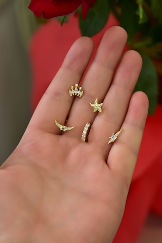 Çelik Sarı 5'li Kombinli Tragus Küpe Model18 Sarı